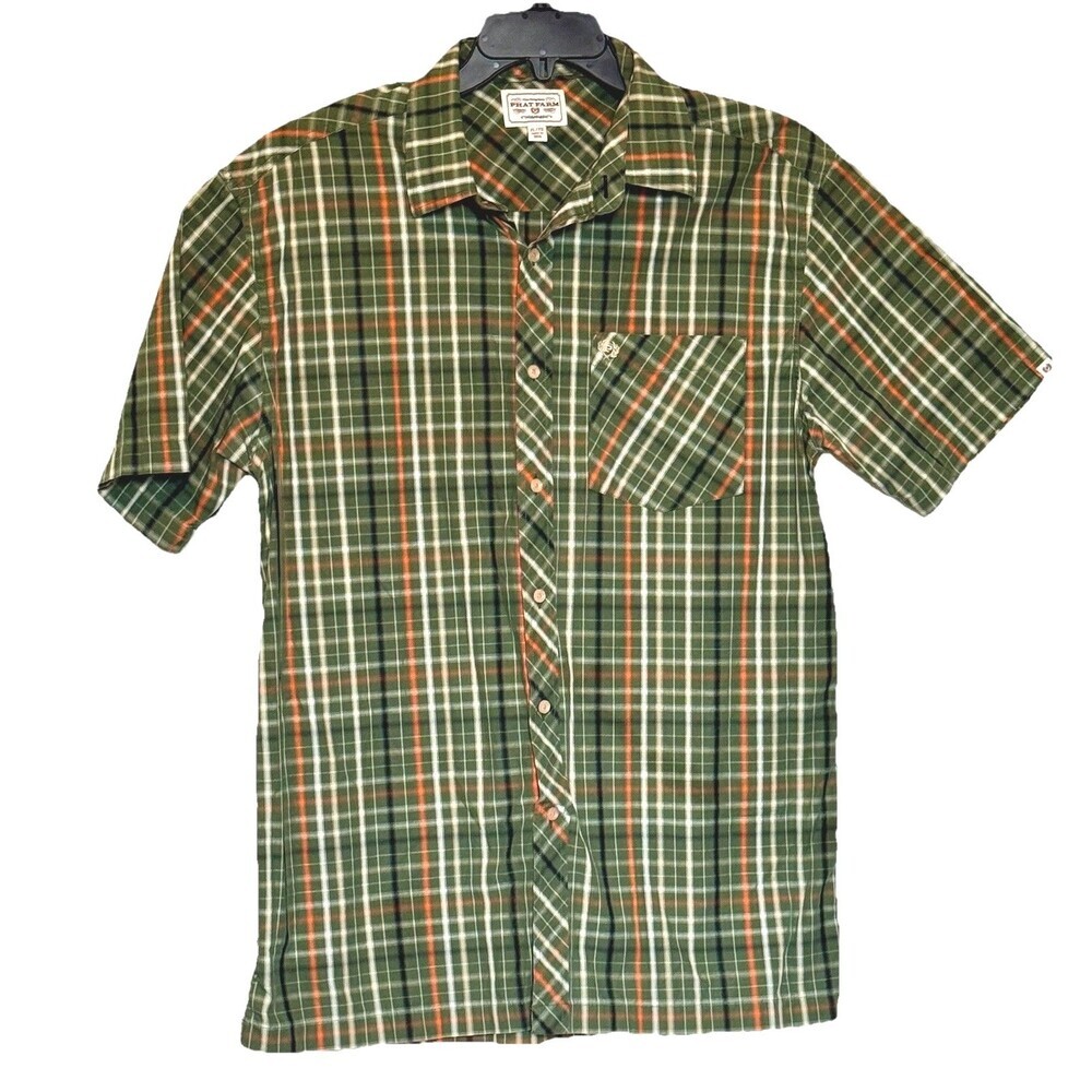 Phat Farm Plaid Button Up Shirt XL Green Orange Y2K Streetwear